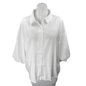 English Factory White Half Sleeve Oversized Tunic Button Up Shirt Top Size L